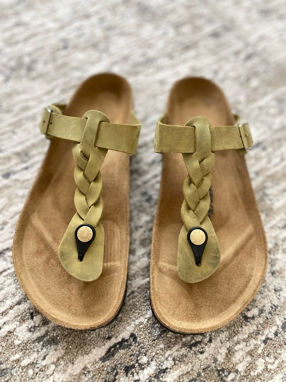 Birkenstock Gizeh Braided Olive Green Leather Sandals Size 39 Regular Width